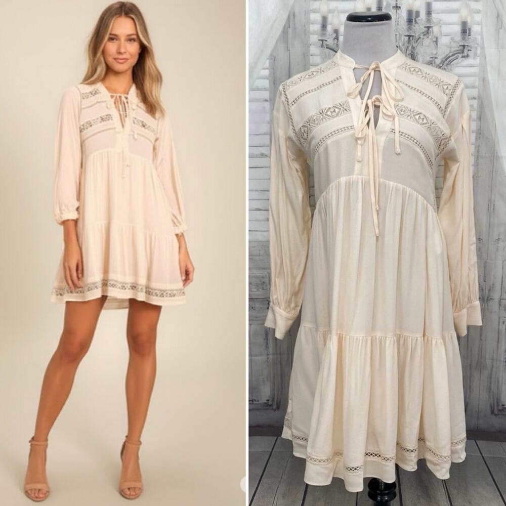 Antonio Melani Sawyer Cream Boho Long Sleeve Jacquard Dress